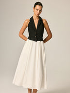 Lapel Belted Color Block Maxi Dress for Women Elegant Casual