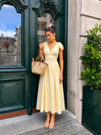 Cross Back Bow Strap Midi Dress with Adjustable Sash Closure