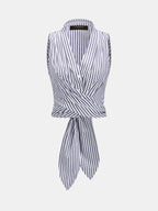 Wrap Tie Back Striped Sleeveless Shirt for Women Casual Summer Top