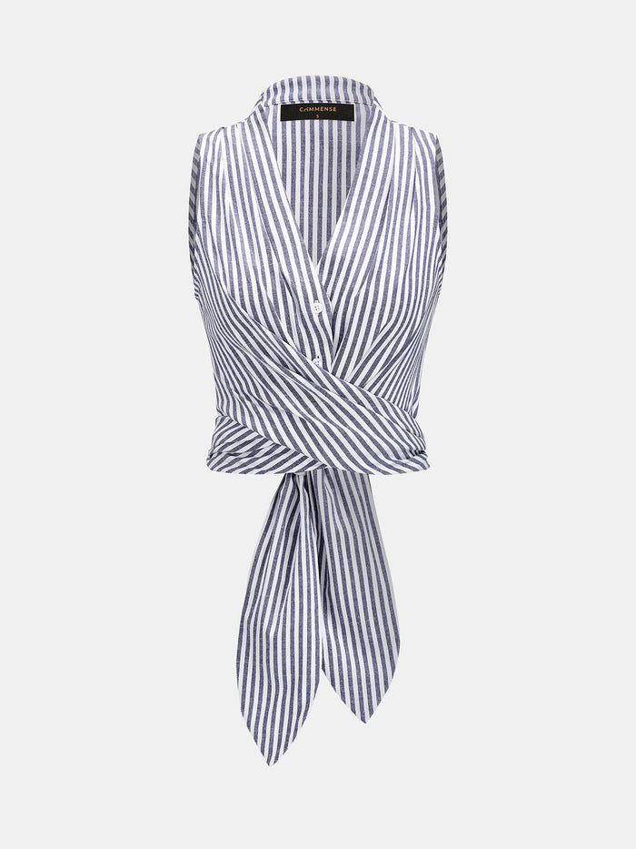 Wrap Tie Back Striped Sleeveless Shirt for Women Casual Summer Top