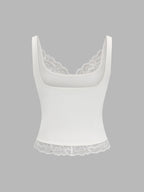 Lace Trim Fitted Cami Top for Women, Adjustable Straps
