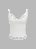Lace Trim Fitted Cami Top for Women, Adjustable Straps