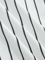 Double Belt Pinstripe Slit Midi Skirt with Side Pockets and Button Detail