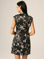 Satin Floral Split Mini Cheongsam Dress Elegant Traditional Asian Style