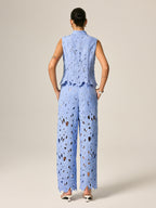 Frog Button Guipure Lace Vest & Pants Set for Elegant Occasions