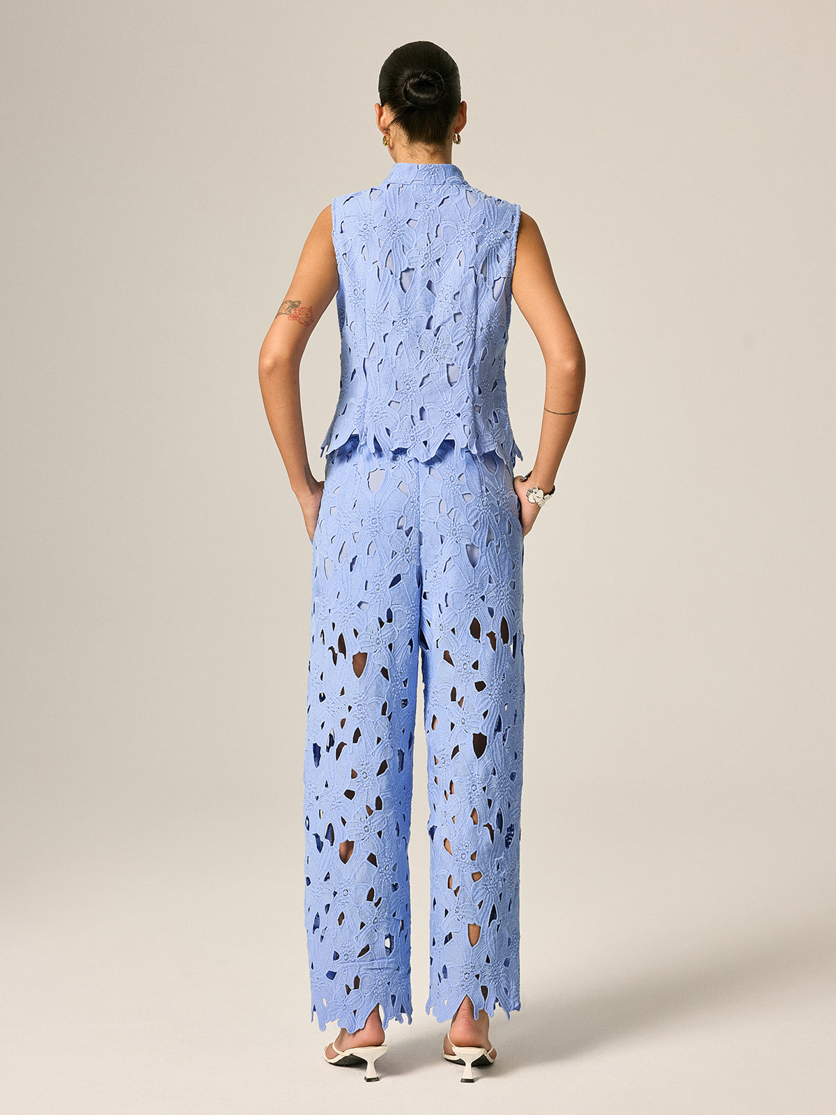 Frog Button Guipure Lace Vest & Pants Set for Elegant Occasions