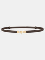 Slim Leather Metal Buckle Belt with Adjustable Sizing