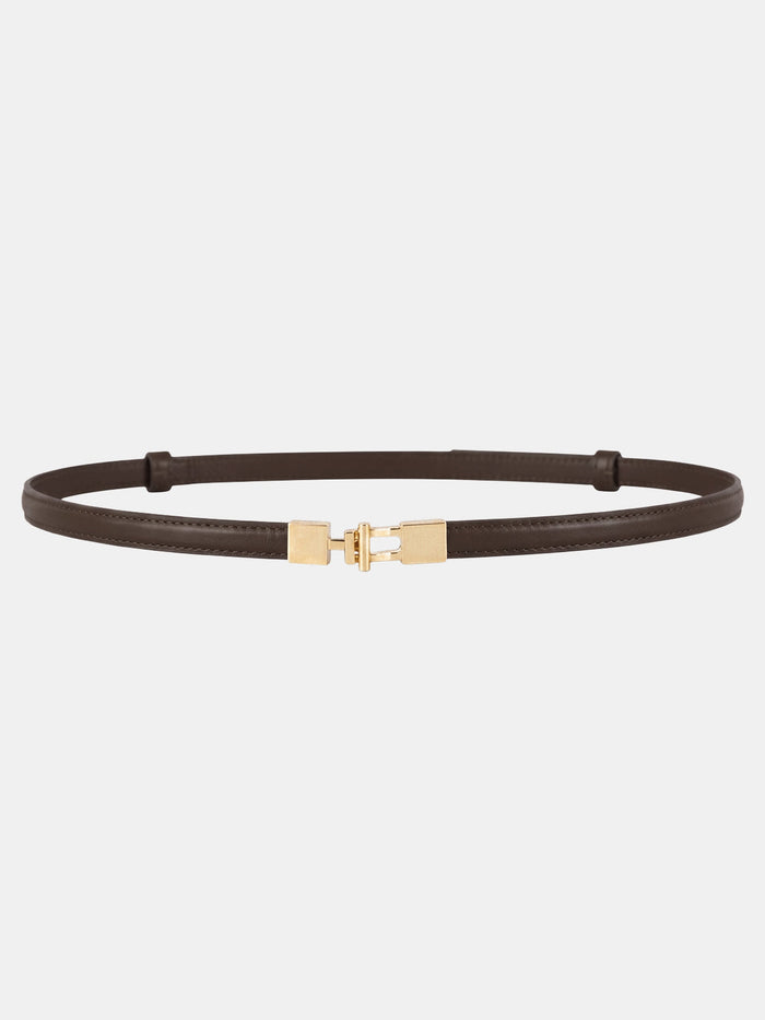 Slim Leather Metal Buckle Belt with Adjustable Sizing