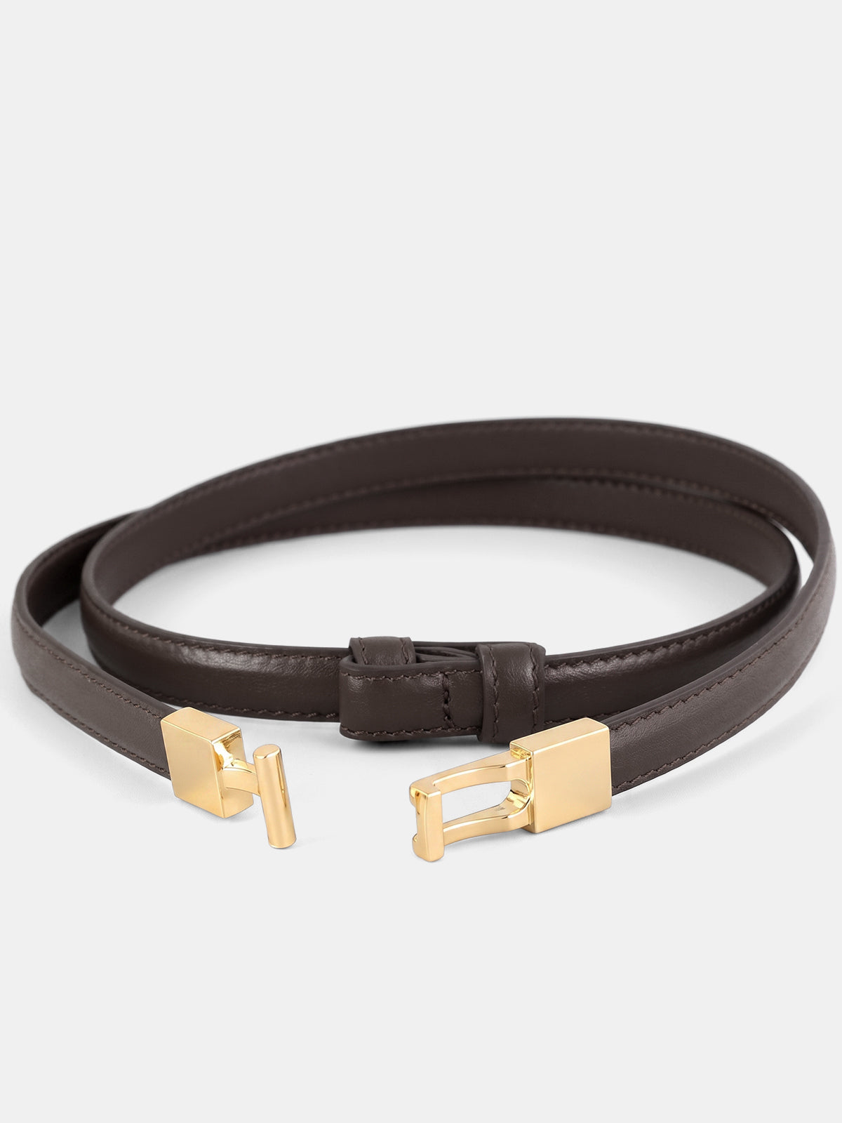Slim Leather Metal Buckle Belt with Adjustable Sizing