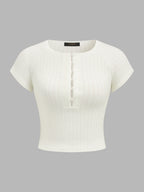 Half Placket Pearl Button Ribbed Crop Top: Women's Fashion Essential