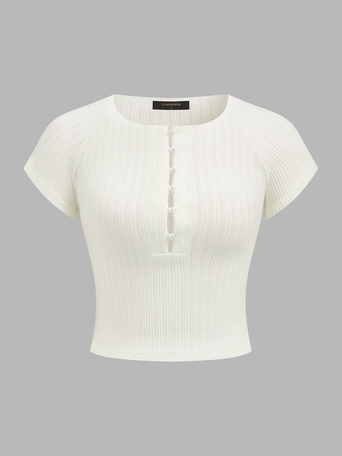 Half Placket Pearl Button Ribbed Crop Top: Women's Fashion Essential