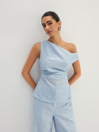 Linen-Like One Shoulder Top & Pants Set Comfortable and Stylish Fit