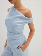 Linen-Like One Shoulder Top & Pants Set Comfortable and Stylish Fit