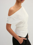 Asymmetric Off Shoulder Ruched Fitted Blouse Women's Elegant Top