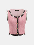 Contrast Trim Tweed Two Piece Pants Set with Elegant Jacket