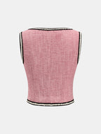 Contrast Trim Tweed Two Piece Pants Set with Elegant Jacket