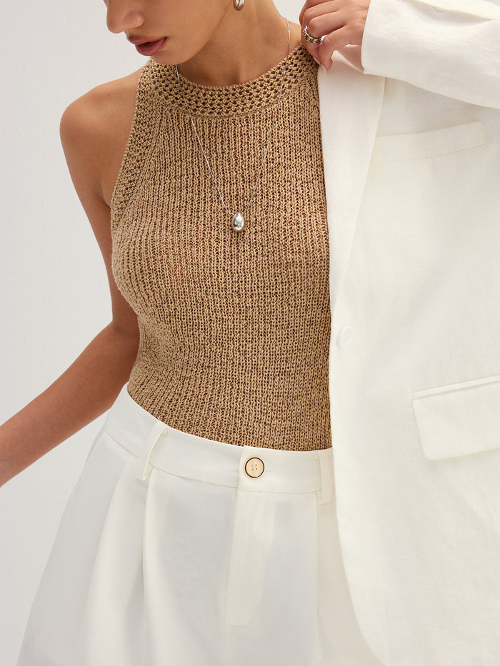 Open Knit Slim Tank Top for Women Summer Wear