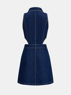 Cutout Waist Sleeveless Denim Mini Dress with Button Detail