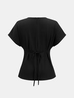 Tie-Back Satin Top & Pleated Pants Set for Elegant Evening Wear