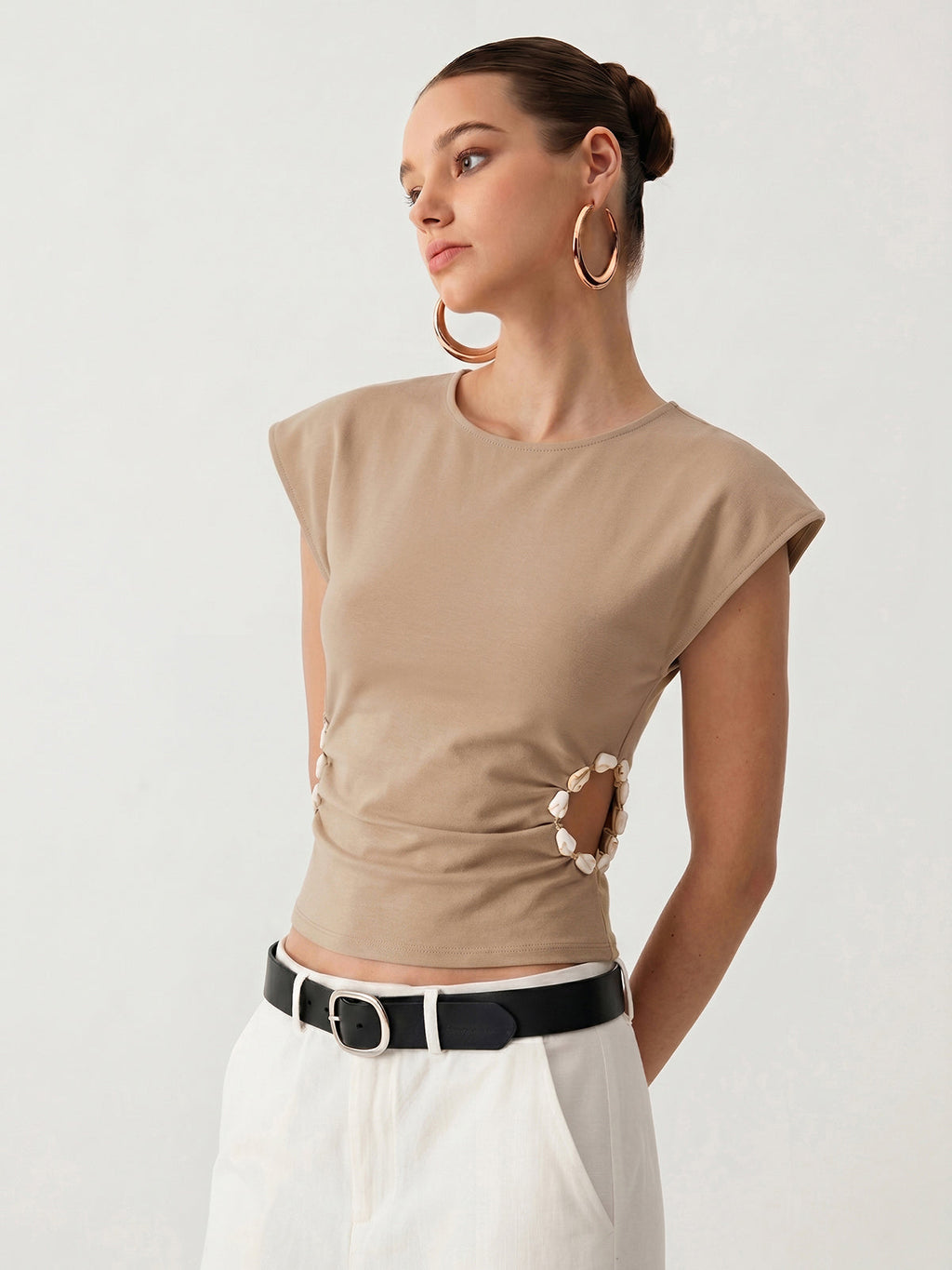 Beaded Cutout Ruched Sleeveless Top for Women Casual Outfits