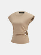 Beaded Cutout Ruched Sleeveless Top for Women Casual Outfits