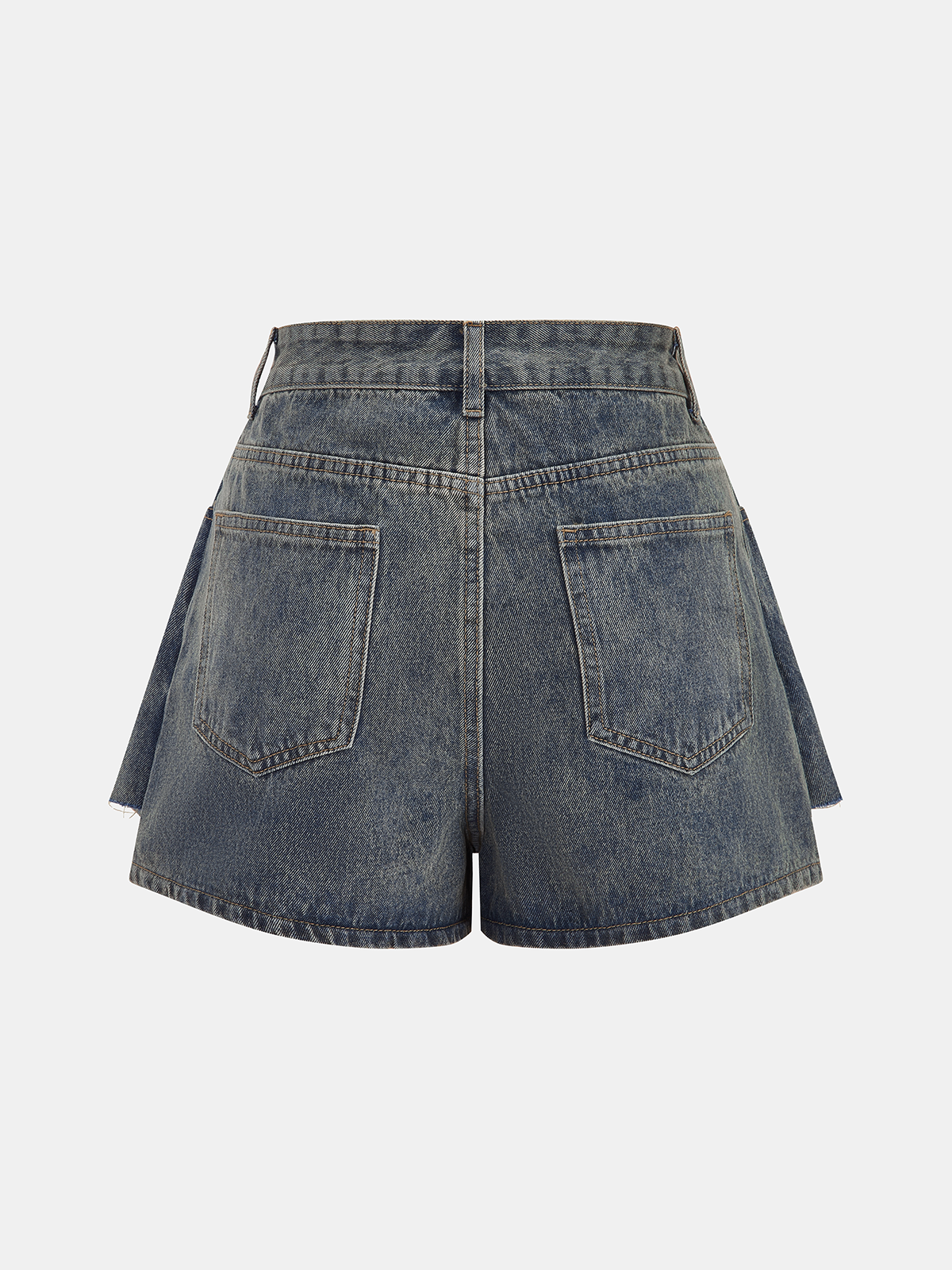 Overlay Button Front Denim Skort with High Waist Design