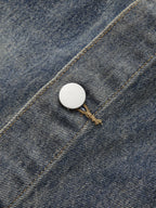 Overlay Button Front Denim Skort with High Waist Design