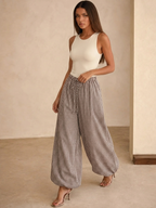 Drawstring Plaid Loose Balloon Pants for Women High Waist Casual