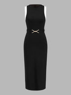 Color Block Belted Sleeveless Midi Dress for Women Casual Summer