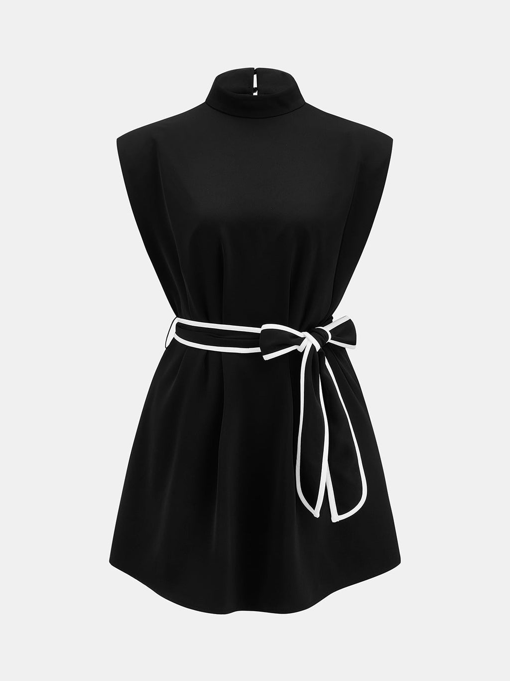 Mock Neck Tie Belt Mini Dress - Casual Trendy Winter Attire