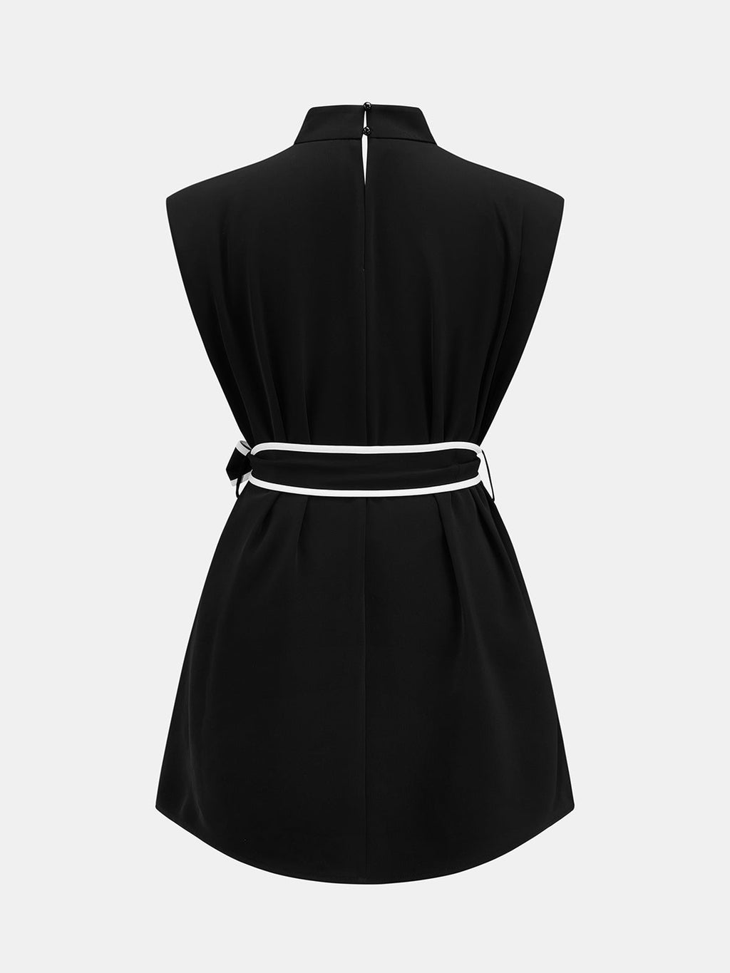 Mock Neck Tie Belt Mini Dress - Casual Trendy Winter Attire