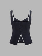 Contrast Wave Edge Button Front Vest with Adjustable Back Strap