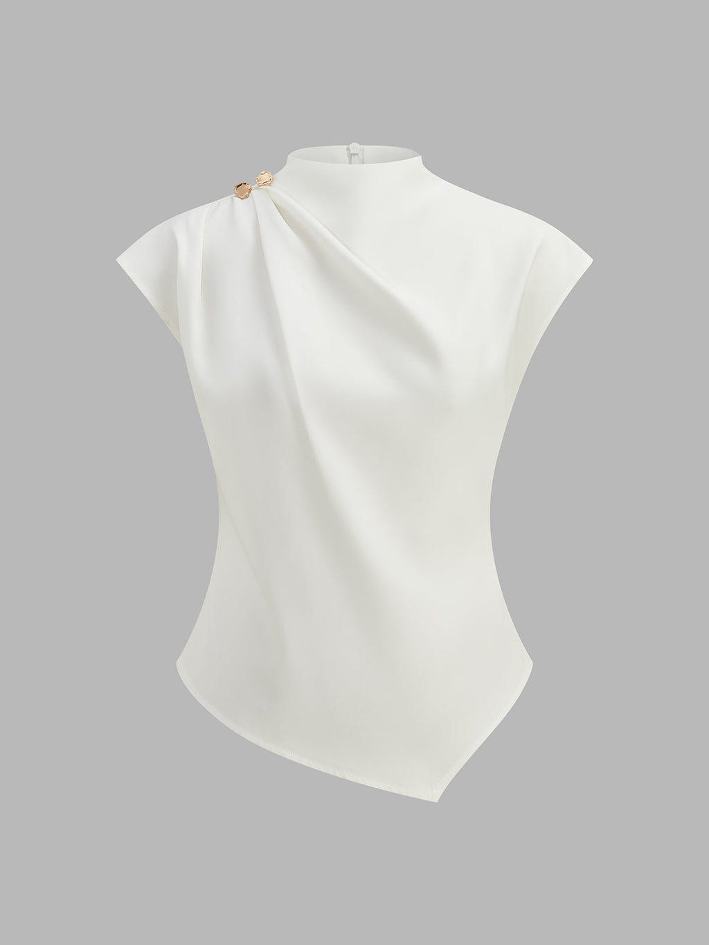 Draped Metal Detail Asymmetric Blouse with Elegant Long Sleeves