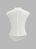 Draped Metal Detail Asymmetric Blouse with Elegant Long Sleeves
