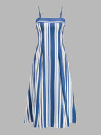 Striped Adjustable Strap Midi Sundress with Pockets and V-Neckline