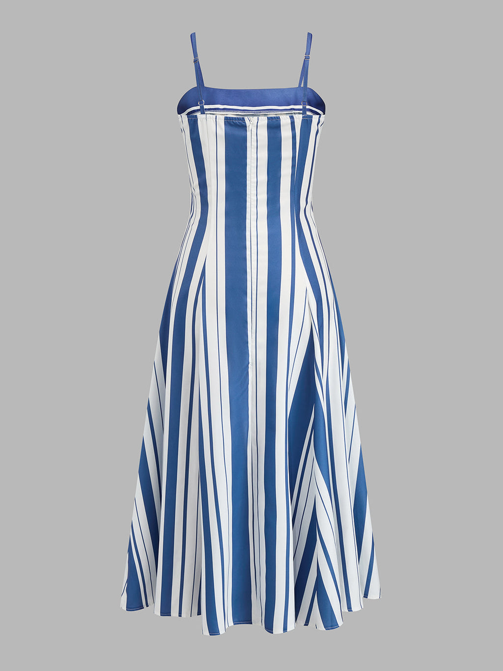 Striped Adjustable Strap Midi Sundress with Pockets and V-Neckline