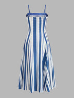 Striped Adjustable Strap Midi Sundress with Pockets and V-Neckline