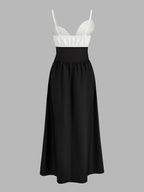 Color Block Ring Cutout Slip Midi Dress Women's Elegant Evening Wear