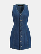 "Sleeveless Tie-Back Denim Mini Dress for Women Casual Summer Style"