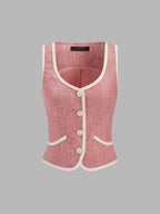 Contrast Piping Tweed Two Piece Elegant Office Skirt Set