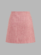 Contrast Piping Tweed Two Piece Elegant Office Skirt Set