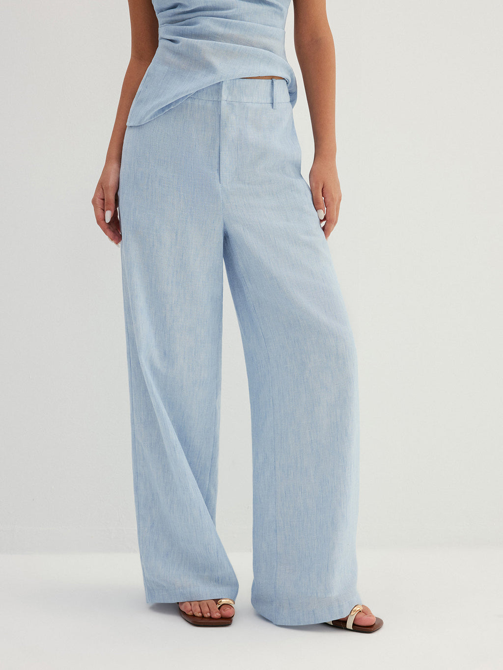 Linen-Like One Shoulder Top & Pants Set Comfortable and Stylish Fit