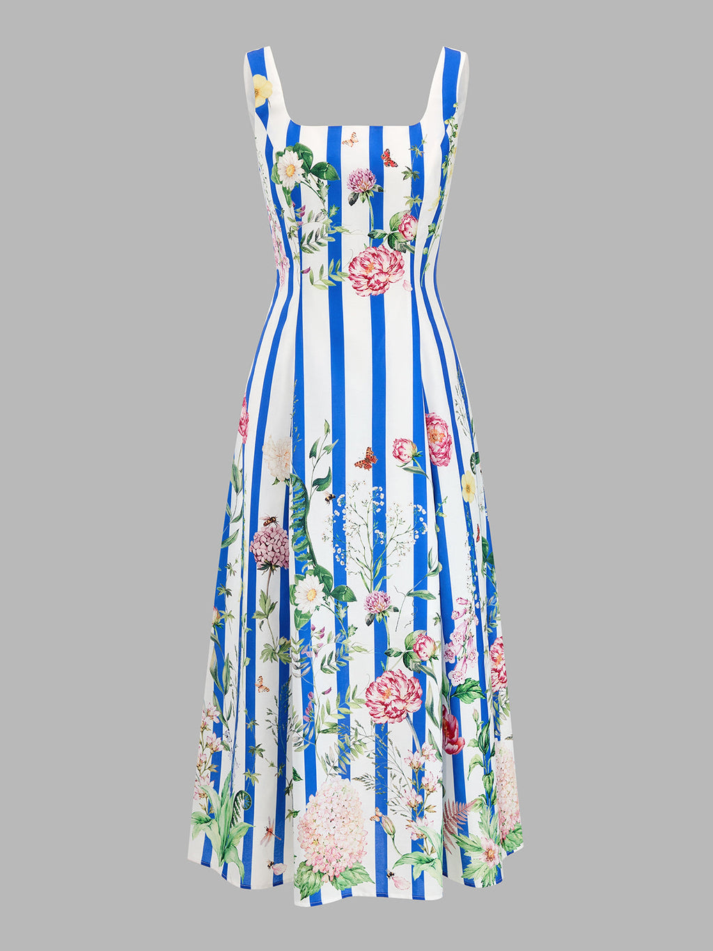 Floral Print Striped Sleeveless Maxi Dress for Women Casual Summer Style