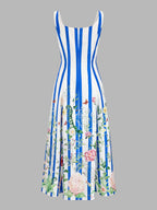 Floral Print Striped Sleeveless Maxi Dress for Women Casual Summer Style