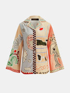 Abstract Print Button-Up Shirt & Adjustable Drawstring Shorts Set for Summer Comfort