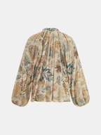 Floral Ruffle Tie Neck Balloon Sleeve Blouse for Women, Spring Fashion Essential