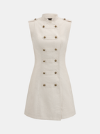 Napoleon Style Cotton Linen Mini Dress with Empire Waist and Cap Sleeves