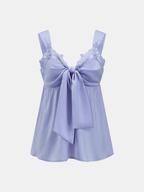 Lace Trim Tie-Front Balloon Leg Cozy Lounge Set for Women