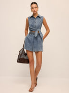 Denim Tie-Waist Sleeveless Shirt & Shorts Set for Women Summer Casual