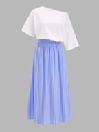 Color Block Off-Shoulder Striped Midi Dress Womens Casual Summer Style